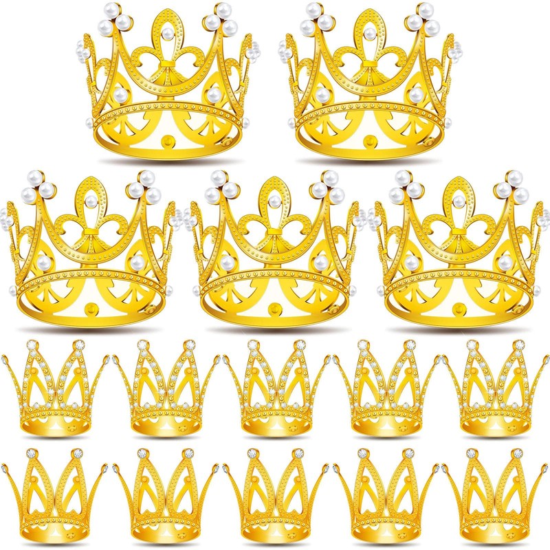 Mini Crowns for Flower Bouquets Cake Topper, Small Crystal Pearl Cupcake Toppers