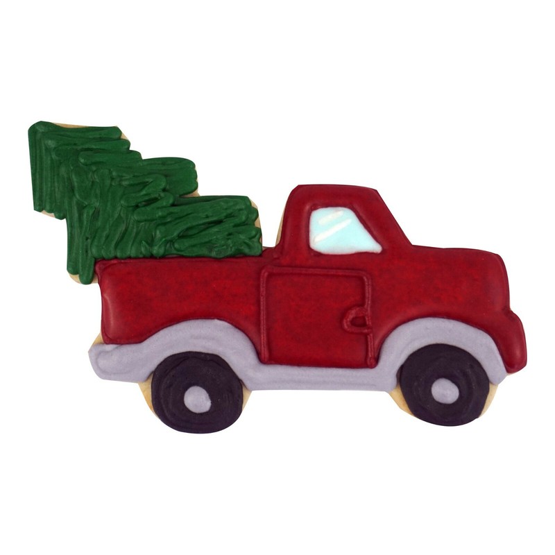 4.75" Classic Vintage Pickup Truck w/Tree Xmas Winter Cookie Cutter Tin Steel gallery