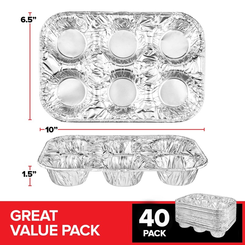 Stock Your Home (40-Count Disposable Muffin Tins 6-Cup, Standard Size, Silver gallery