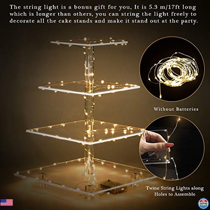 4 Tier Acrylic Cupcake Stand with LED Light - Dessert Display for Parties & gallery