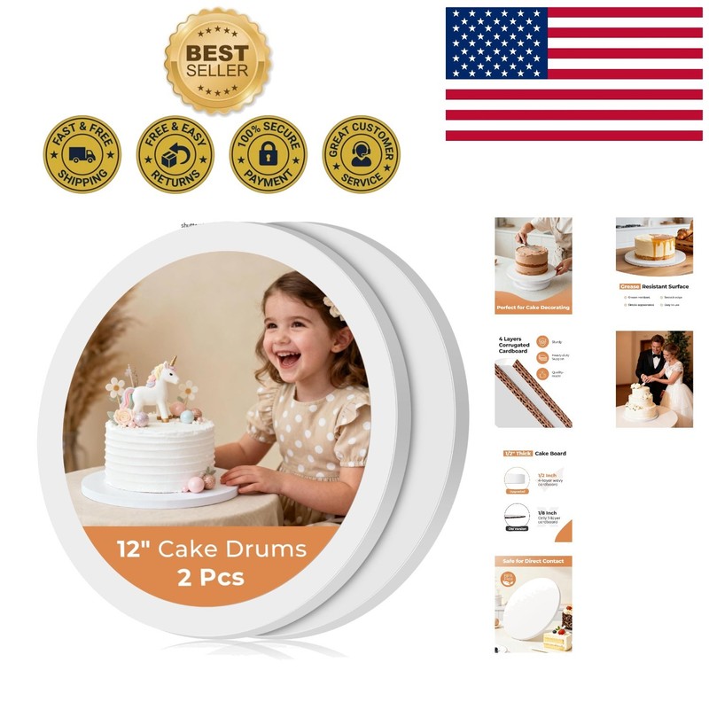 Durable Cake Boards – 12 Inch Round & 1/2 Inch Thick for Baker’s Delight, 2 Pack