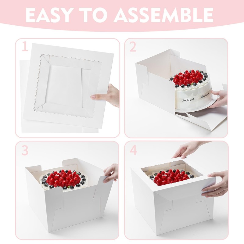 3 Pack Cake Boxes, 10x10x8 Inches Tall Cake Box with Cake Boards, White Baker... gallery