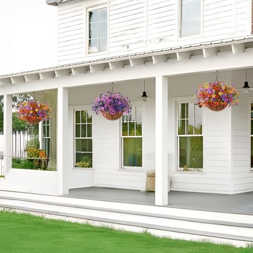 Artificial Faux Hanging Flowers Plants with Basket for Red Orange Yellow Purple gallery