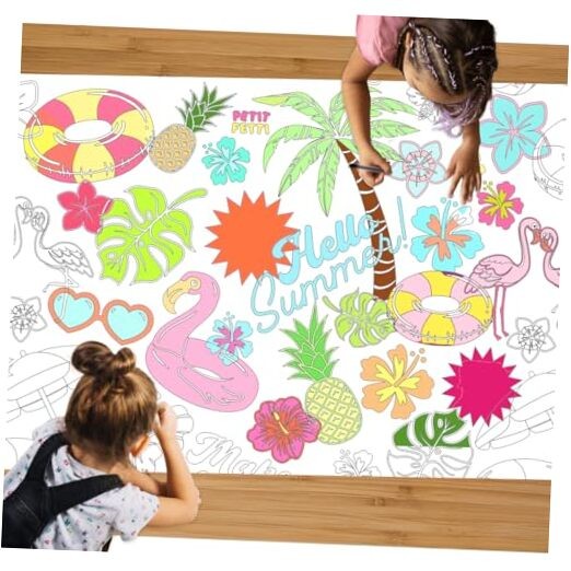 Pool Party Paper Coloring Tablecloth – 9′ x 4.5′ | Summer Tablescape, Palm