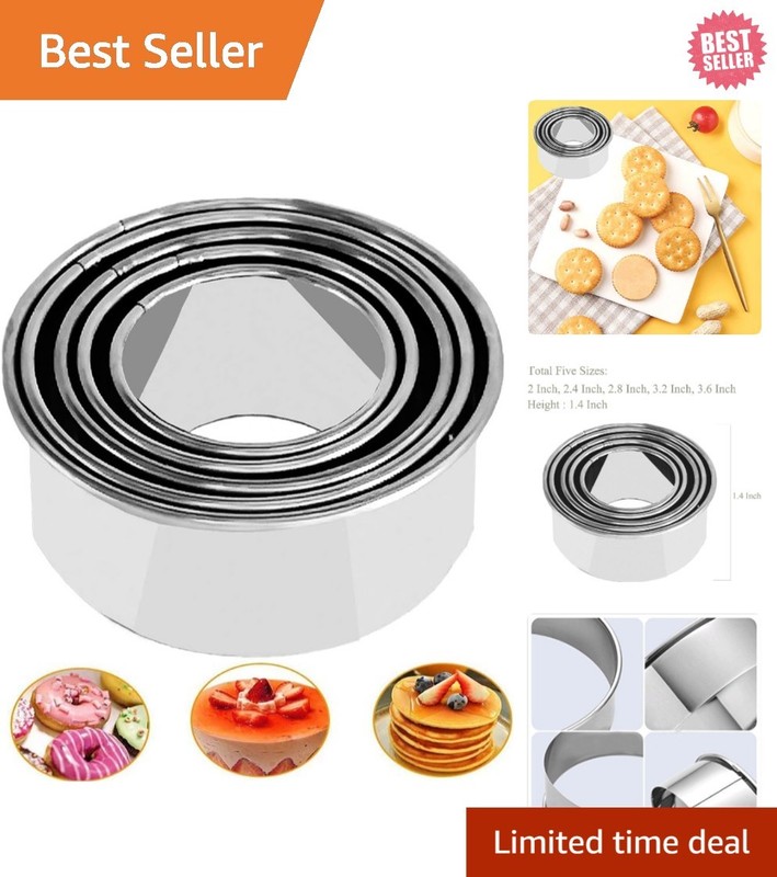 Set of 5 Round Edge Cookie Cutters – Stainless Steel Molds for Perfect Baking