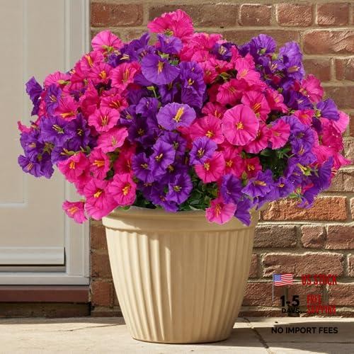 Bundles Artificial Flowers for Outdoor Indoor, Fake 24 Purple Morning Glory