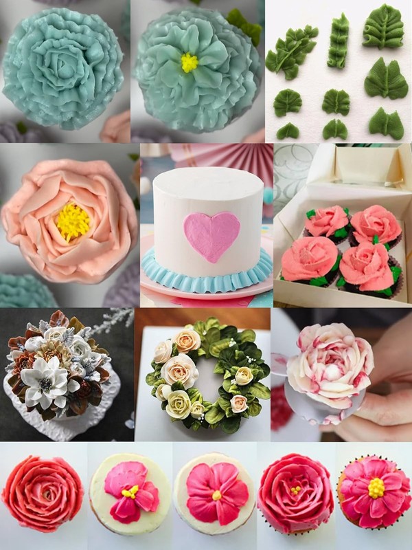 Flower and Leaf Piping Tips,Rose Flower Petal Icing Tips Set with Leaf Tip fo... gallery