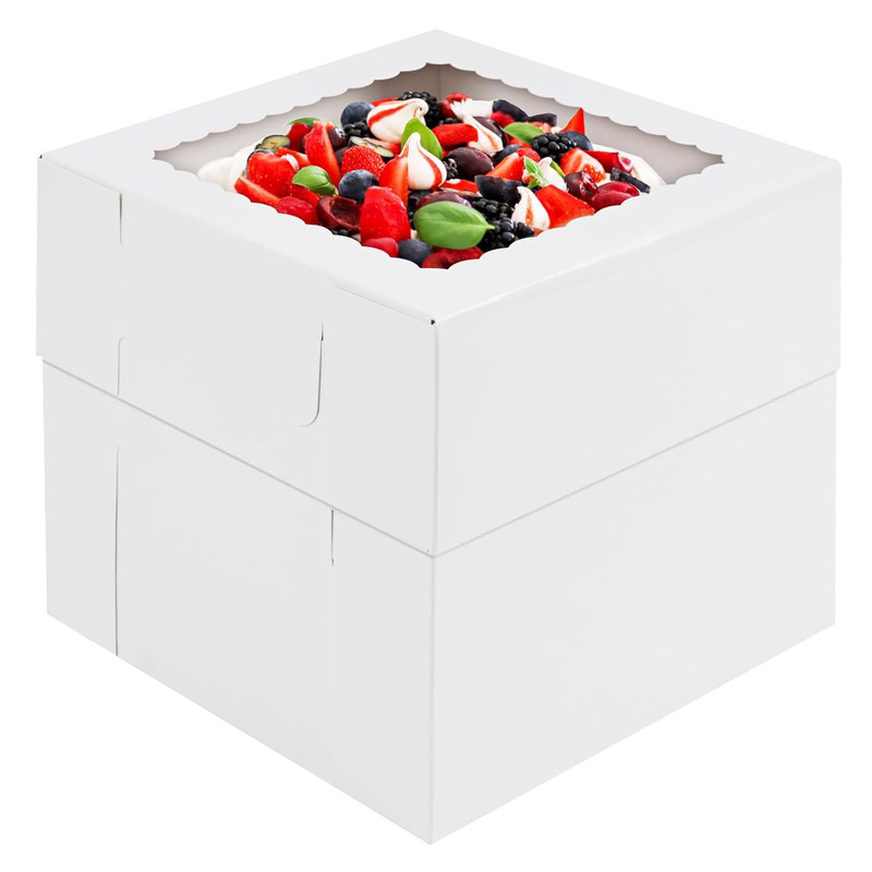 20Pcs 8X8X8 Inches Cake Boxes with Window, White Bakery Dessert Boxes, Cajas Pas