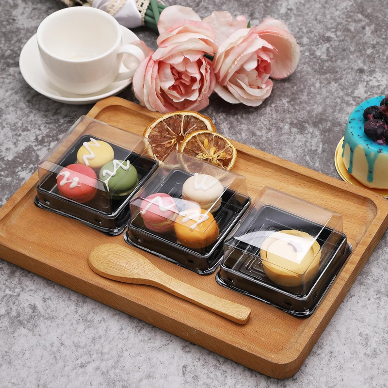 50 Pack black bottom Clear cover plastic mini cake box - muffin box - moon cake gallery