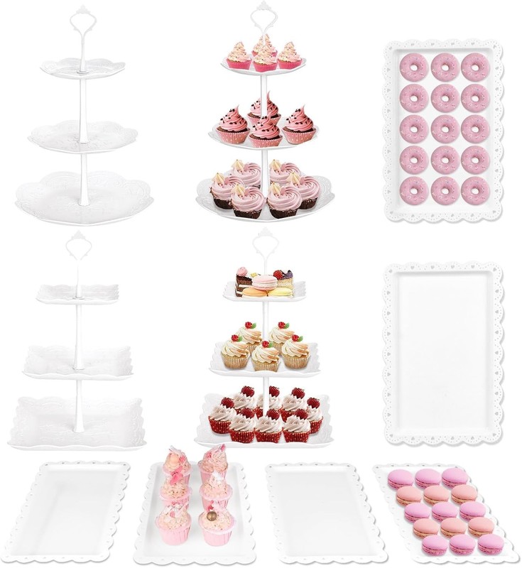 10Pcs Cupcake Stand,Dessert Table Display Set, 4 White 3 Tired Cake Stand 6 P... gallery