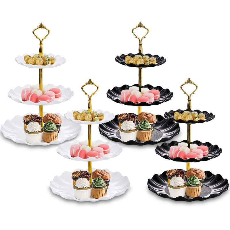 4 Pack 3 Tier Cupcake Dessert Stand, Plastic Tiered Cake Stand Display Tower,... gallery