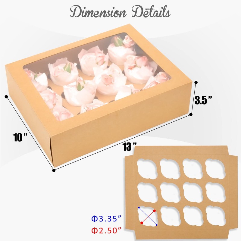 12 Cupcake Containers 20 Pack Brown 12 Count Boxes Window Carrier 13x10x3.5 gallery