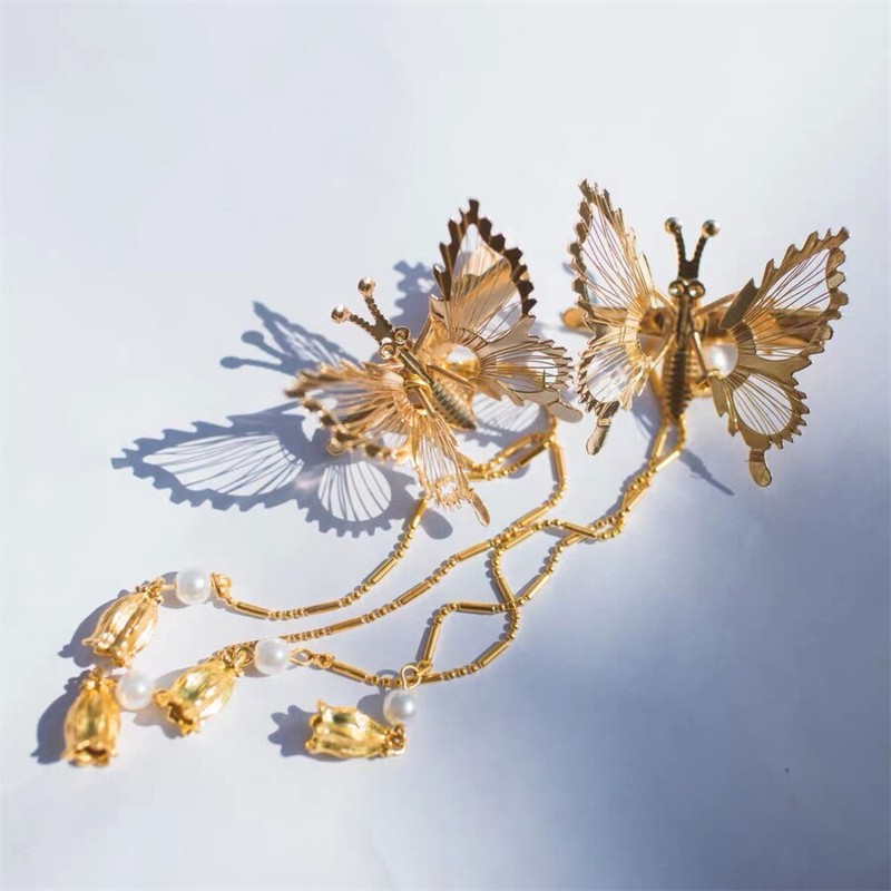 1pc Hanfu Hairpin Hair Accessories Ancient Style Dragonfly Tassel Duckbill Clip gallery