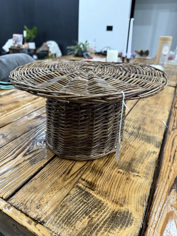 Handwoven Wicker Rattan Pedestal Stand Riser Round Display Tray Boho Rustic gallery
