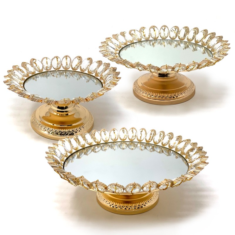 allgala 3-Piece Set Crystal Gold Plated Cheese Dessert Cupcake Cake Stand with M