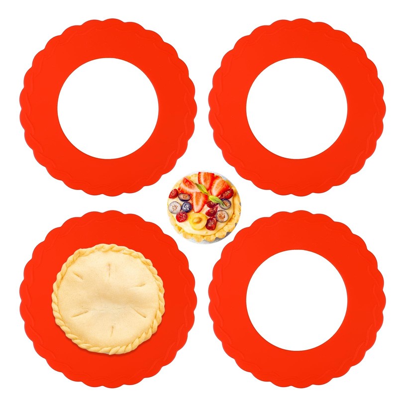 4 Pieces Mini Pie Crust Shields Protector for Edges 4-6 inches, Red