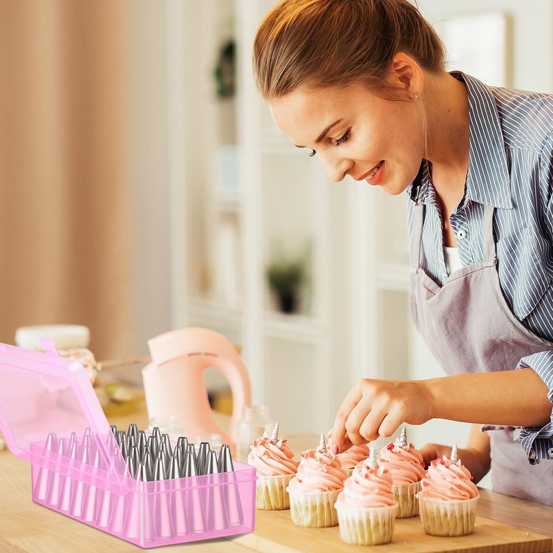 2 PCS Pink Piping Tip Box Fixed Pins 84 Tip Organizer Baking Storage Case gallery