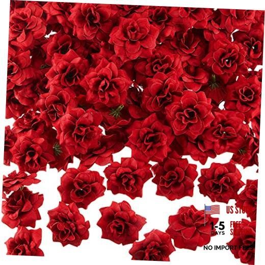 Syhood 100 Pieces Artificial Roses Head 1.77 in Rose Small Silk Fake Floral Red