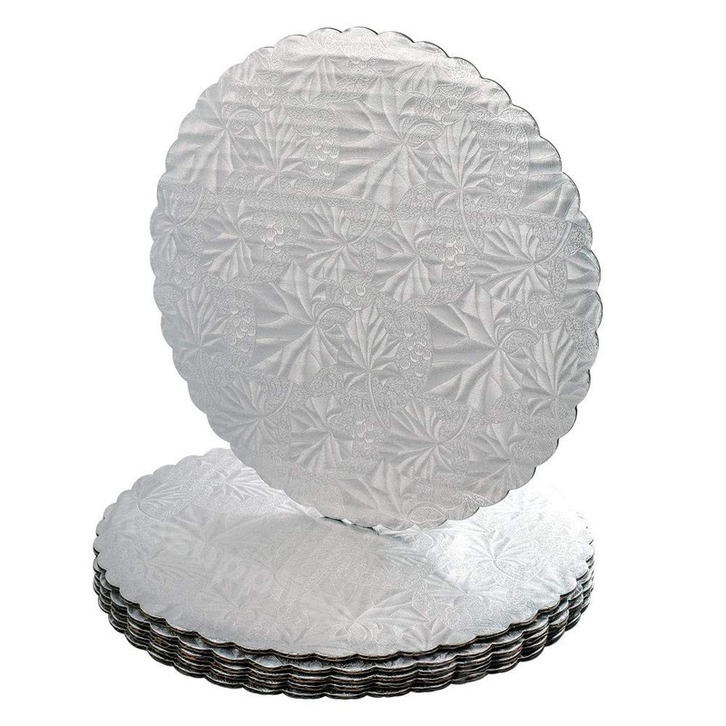 14 inch Silver Round Scalloped Edge Coated Cakeboard,Waxed Greaseproof, Dispo…
