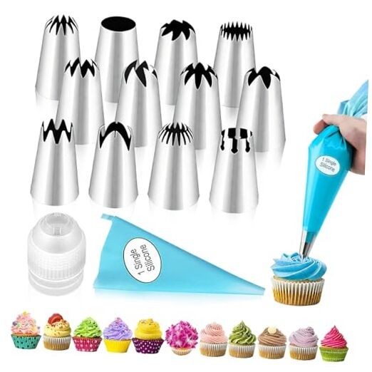 Large Piping Tips Set – 14pcs Reusable Stainless Steel Icing Nozzles Kit Cake