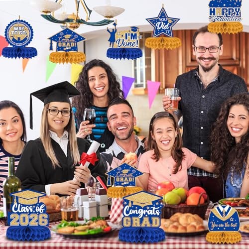 8 Pieces Class of 2026 Graduation Table Decorations - 2026 Congrats Blue Gold gallery