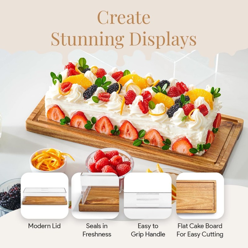 Acacia Wood Cake Stand w/ Lid, Dessert Tray & Charcuterie Board 15" gallery