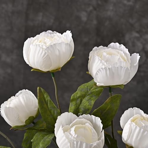 6 Pcs Faux Peonies Artificial Flowers for Vase, 27" Fake Silk 6Pcs White gallery