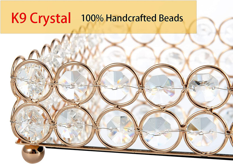 Feyarl Large Crystal Rectangle Mirrored Tray Cosmetic Vanity Gold gallery