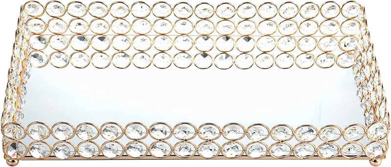 Feyarl Large Crystal Rectangle Mirrored Tray Cosmetic Vanity Gold gallery