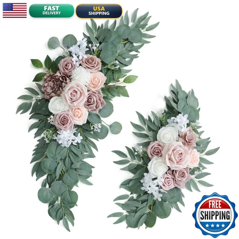 Udoula Artificial Dusty Rose Wedding Arch Flowers Swags Set 2 Welcome Signs