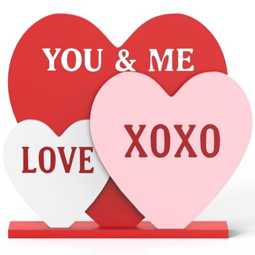 Valentines Day Decorations, Handmade Freestanding Wooden Hearts Decor LOVE
