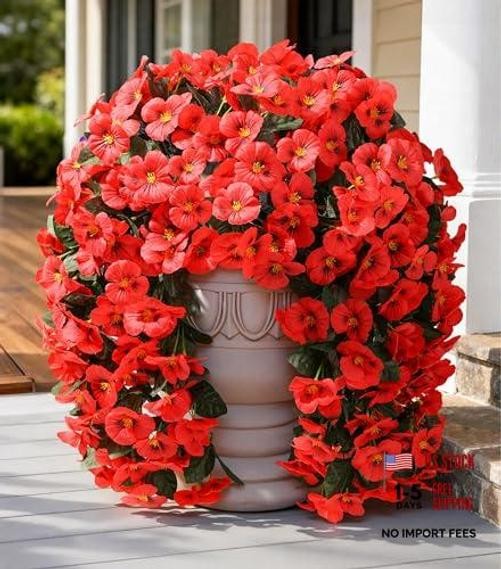 Artificial Flowers for Outdoors, 2pcs Faux Silk Pansies Flowers UV 2 Pcs Red