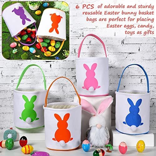 6 Pcs Canvas Easter Bunny Baskets for Kids Bulk Tote Bunny Egg Hunt Bags gallery