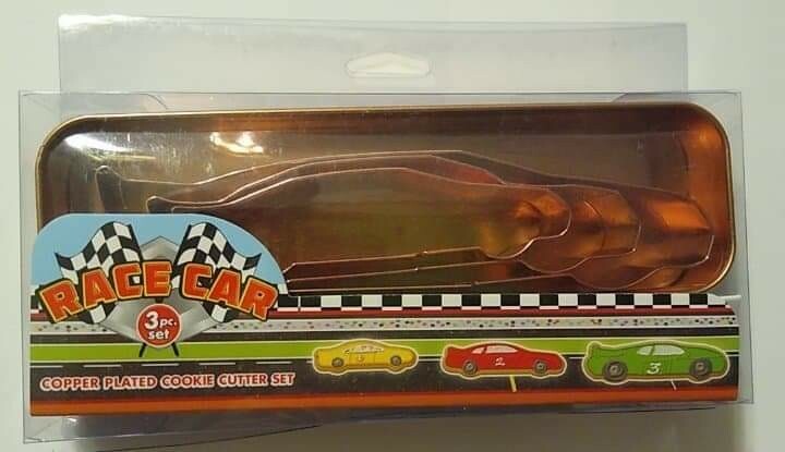 Fox Run Copper Plated Race Car Cookie Cutter Set 3 Pieces With Container