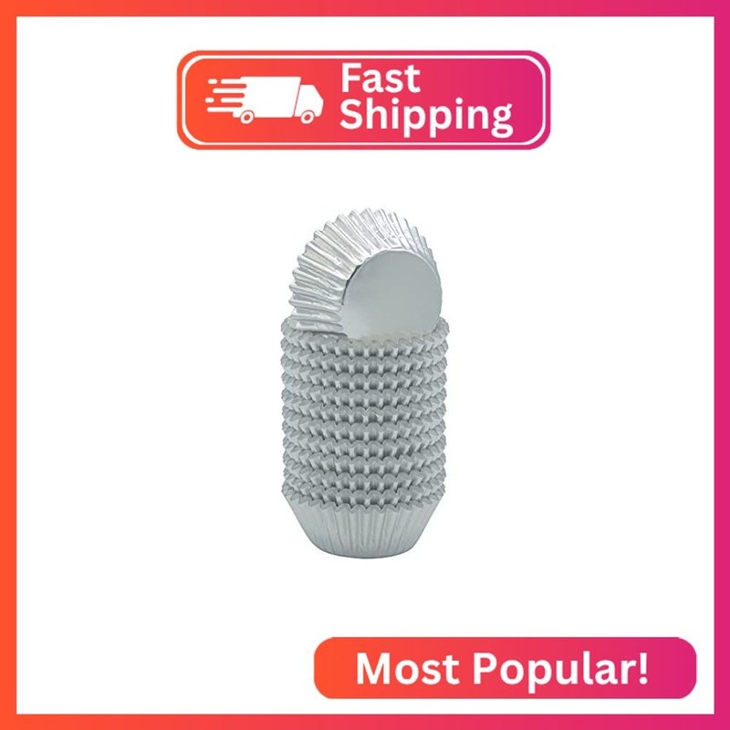 Huaswan Silver Foil Cupcake Liners Mini Paper Baking Cups for Wedding, Party and