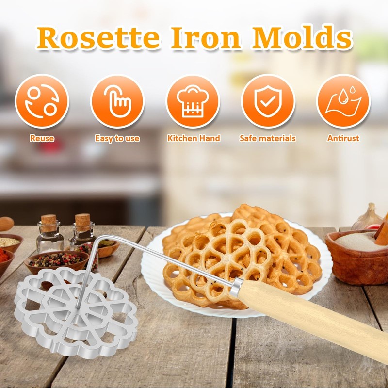 4.8 Inch Bunuelos Mold With Handle Detachable Rosette Iron Flower Cookie gallery