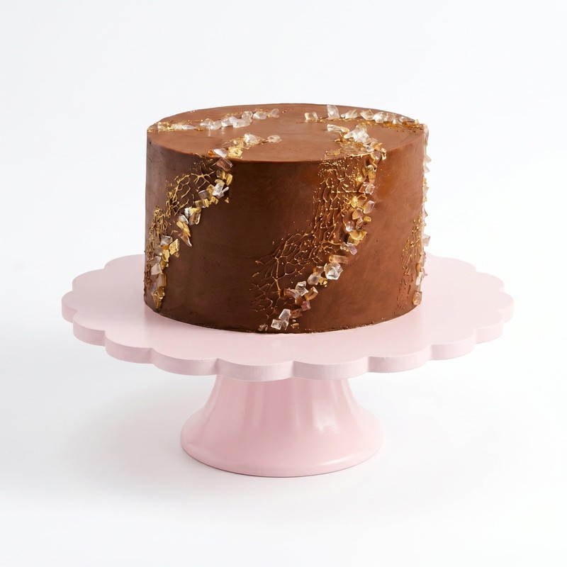 Pink Wooden Cake Stand Scalloped Reusable Round Cake Stand Dessert Holder for…