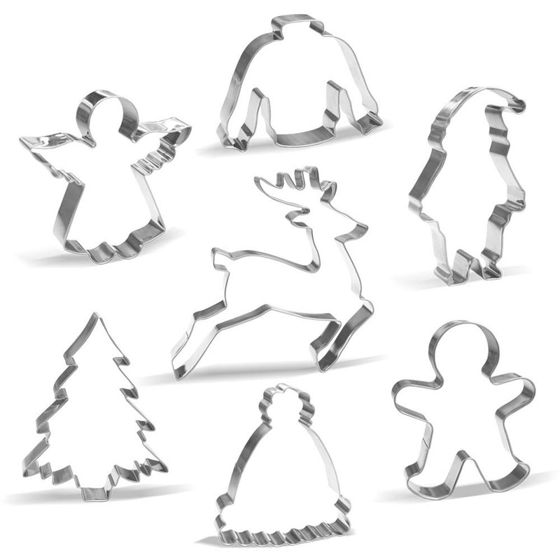 Juego de cortadores de galletas navideños grandes 7 piezas Acero inoxidable