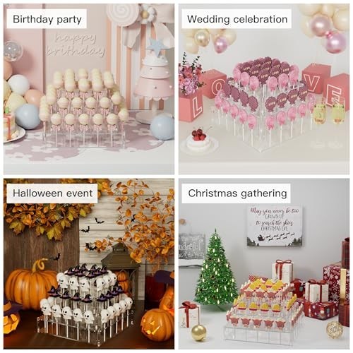 4 Tier Cake Pop Stand, 56 Holes Acrylic Lollipop Holder with Non Slip Pads, Clea gallery