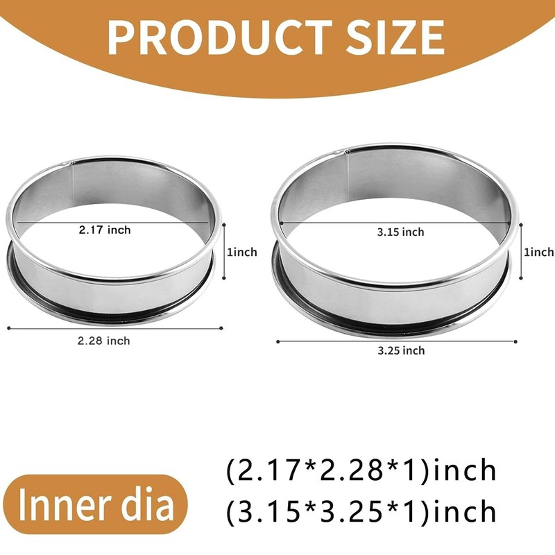 Crumpet Rings, 16Pack Cookie Ring, Outer diameter 3.2Inch+2.1Inch Food-Grade ... gallery