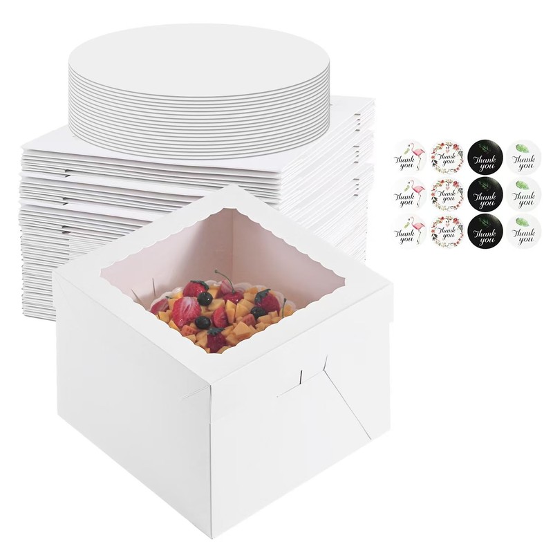 48pcs 8x8x8 Inches Cake Boxes,24pcs White Bakery Boxes with Window and 24pcs …