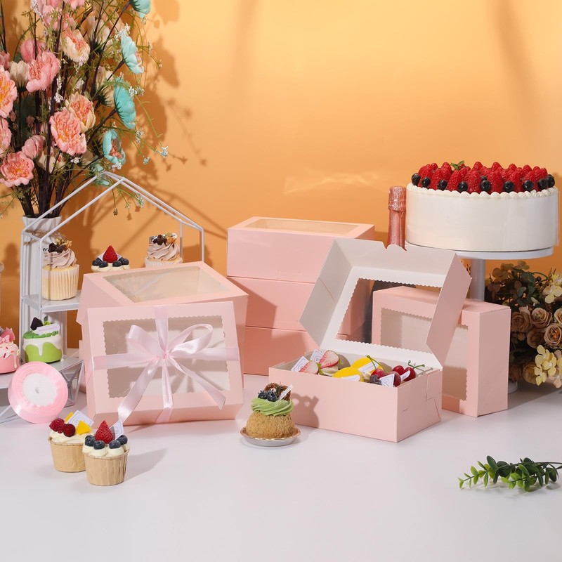 30Pcs Cookie Boxes with Ribbons, 9x6x3 Inch Bakery Boxes with Window, Pink Tr... gallery