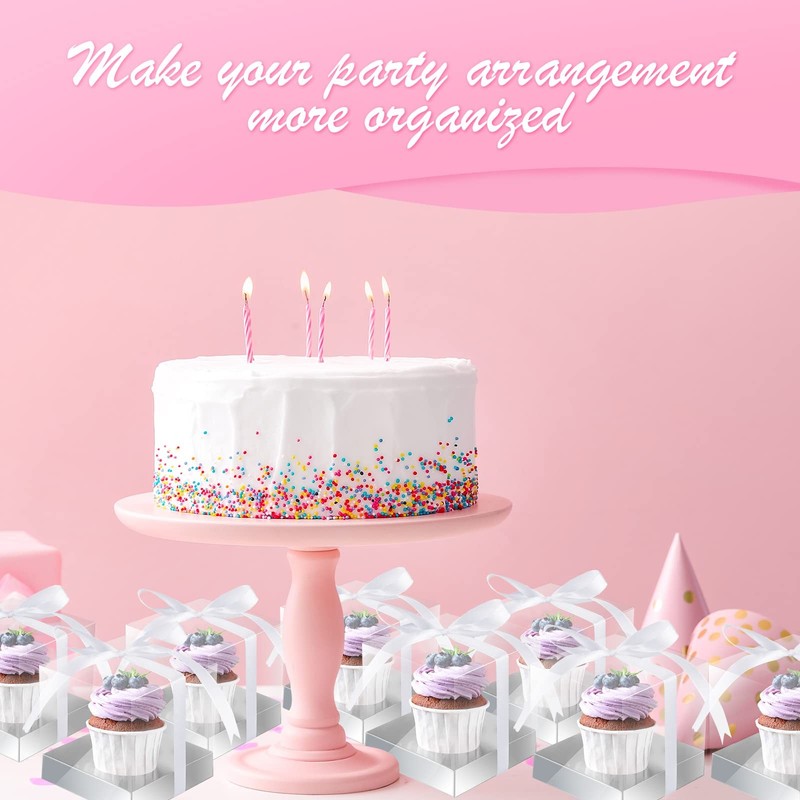 100 Pieces Individual Clear Cupcake Boxes 3.5 Inch Plastic Silver Cupcake Con... gallery