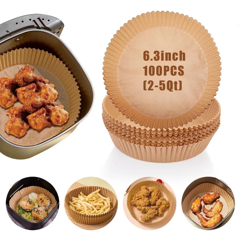 100 Pcs 6.3 Inch Round Disposable Air Fryer Liners Non Stick Paper Sheets