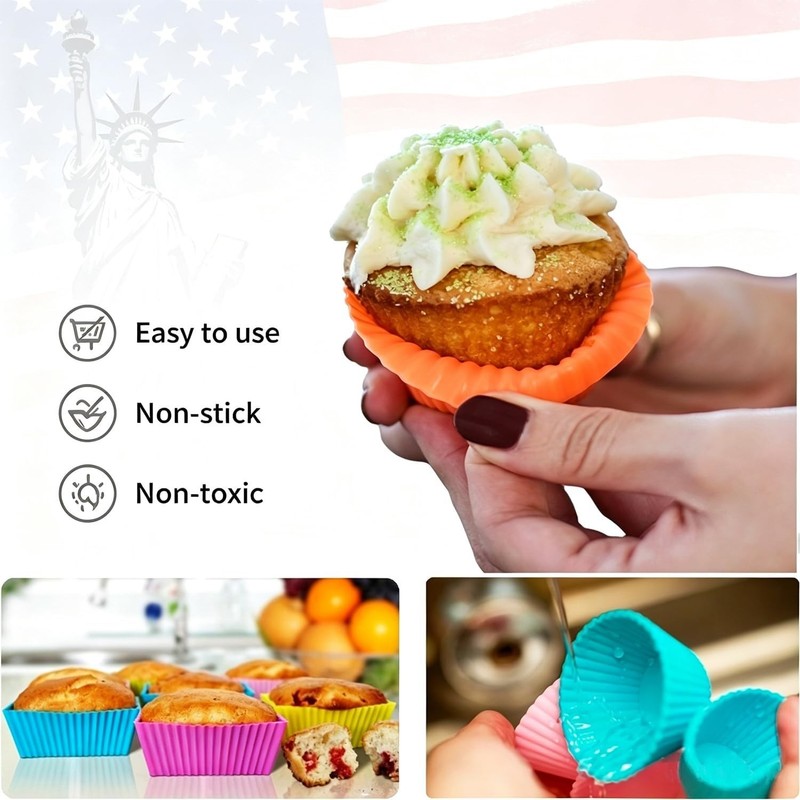 36 Pack Colorful Silicone Cupcake Liners - Non-Stick & Reusable Baking Cups gallery