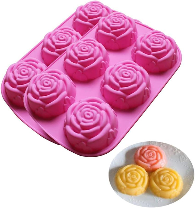 Silicone Mold for Handmade Soap Cake Jelly Pudding Chocolate 6 Cavity Rose Flowe