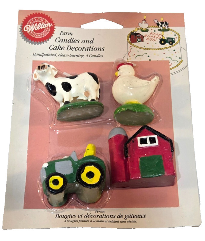 VTG Wilton Farm Candles Cow Chicken Tractor Barn Cake Topper Birthday