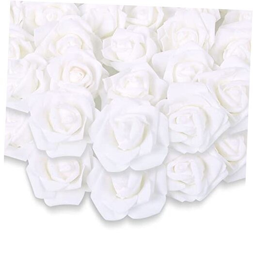 200pcs Artificial Foam Rose Flower Head, 3-Inch Fake Flower Heads 200PCS White