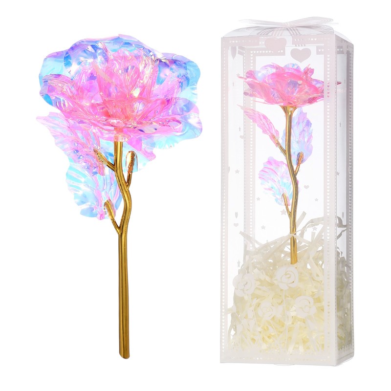 24K Colorful Gold Rose, Artificial Roses Flowers with Gift Box, Pink