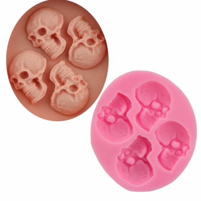 4 Tiny Skulls Silicone Mold Halloween Chocolate Candy Resin 1″H x .75″W Each
